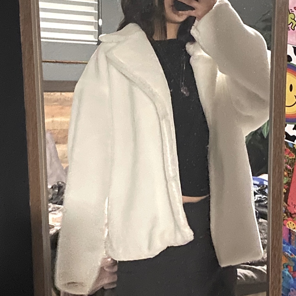 White faux fur jacket